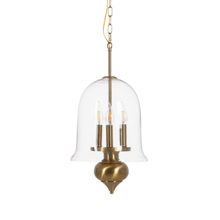 Lustre, Lampi suspendate - Candelabru suspendat auriu cu clopot din sticlă și finial ornamentat