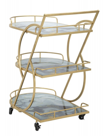 Carucior servire auriu cu rafturi marmorate CreativDeco [3]