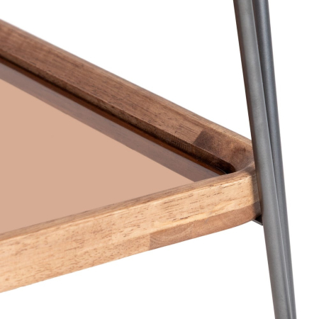 Cărucior de servire lemn de cauciuc cu roți, metal negru [3]