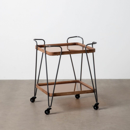 Cărucior de servire lemn de cauciuc cu roți, metal negru [6]
