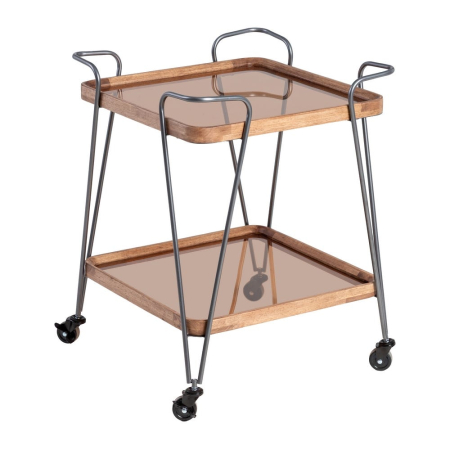 Cărucior de servire lemn de cauciuc cu roți, metal negru [1]
