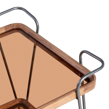 Cărucior de servire lemn de cauciuc cu roți, metal negru [2]