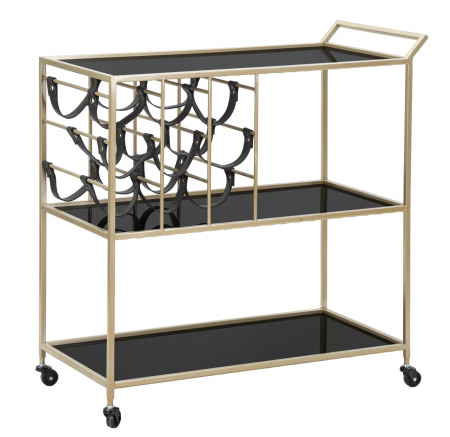Carucior de servire - Carucior servire auriu Black String cu suport sticle CreativDeco