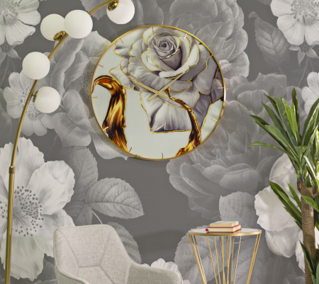 Ceas de perete contemporan cu trandafir alb - Design unic - CreativDeco [1]