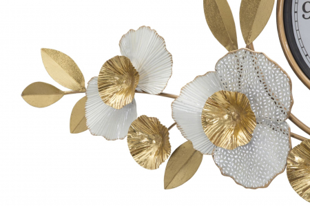 Ceas de perete flori alb auriu Flow | creativdeco.ro [3]
