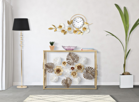 Ceas de perete flori alb auriu Flow | creativdeco.ro [1]