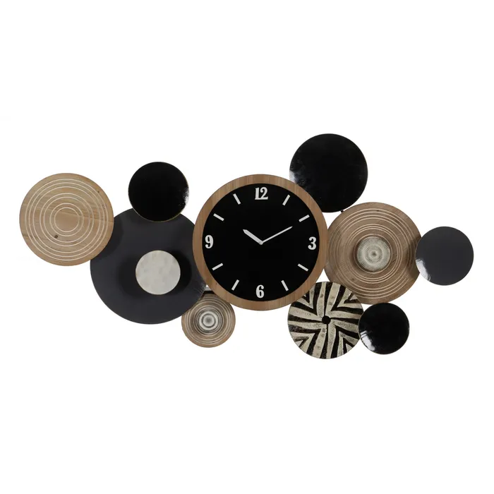 Scaune in Stil Scandinav - Ceas de perete design boho abstract, lemn natur si metal negru