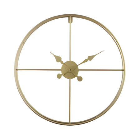Decoratiuni perete in Stil Modern - Ceas de perete rotund din metal auriu cu cadran deschis 60 x 60 x 7 cm