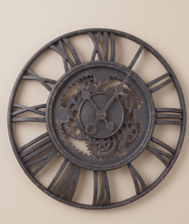 Industrial - Ceas de perete rotund negru din pvc cu cifre romane si mecanism decorativ 50 cm