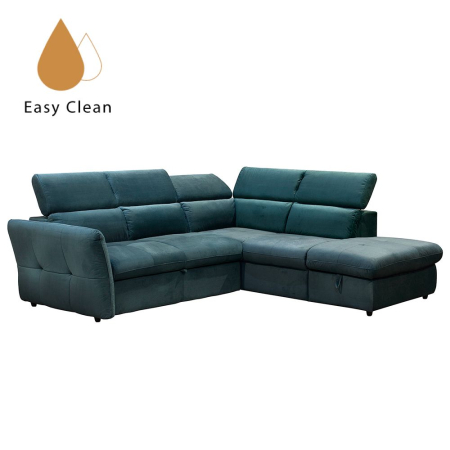 Canapele 4 locuri - Colțar extensibil cu ladă depozitare din chenille petrol Easy Clean MONSERAT