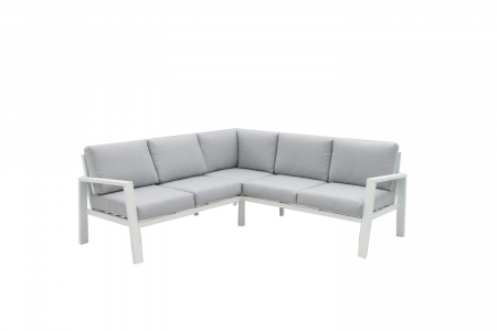 Canapele - Colțar THAIS alb – aluminiu mat, perne impermeabile gri, design mediteranean