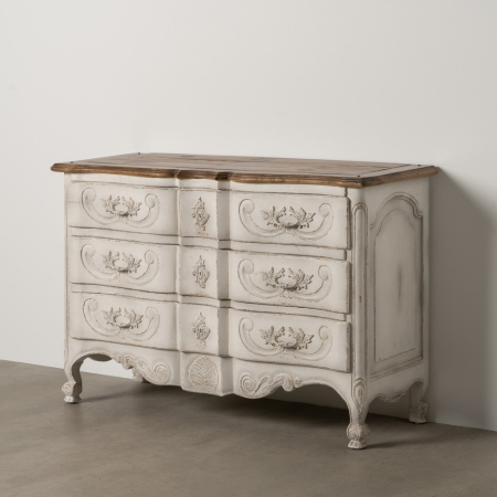Comode si Bufete - Comoda alba din lemn de mindi cu decor floral sculptat