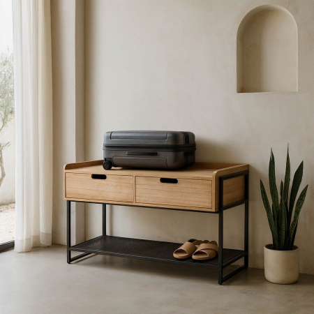 Comodă cu sertare natural-negru din MDF și metal Colectia noua - Comodă cu sertare natural-negru din MDF și metal