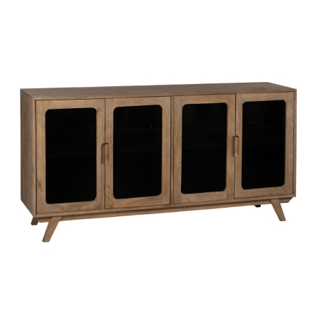 Comoda din lemn de mango natural cu fronturi din sticlă – contururi rotunjite [1]