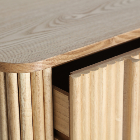 Comodă lemn paulownia cu 3 sertare – textură baguette și design nordic [2]