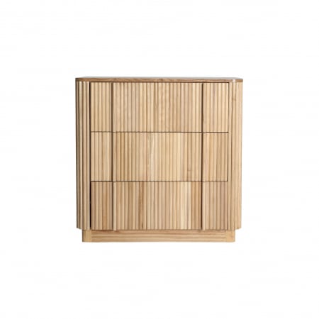 Comode si Bufete - Comodă lemn paulownia cu 3 sertare – textură baguette și design nordic