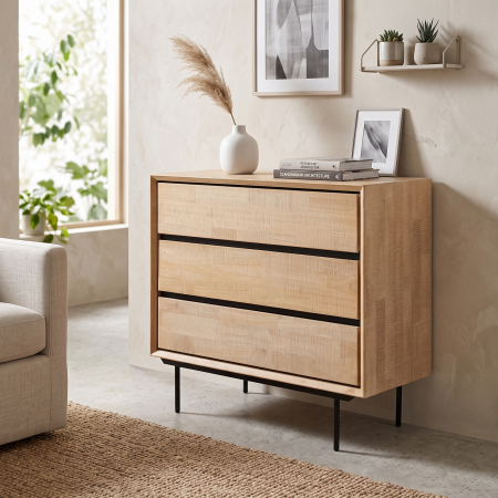 Comode si Bufete in Stil Minimalist - Comodă din lemn natur cu accente negre și picioare metalice Sintra – imagine principală