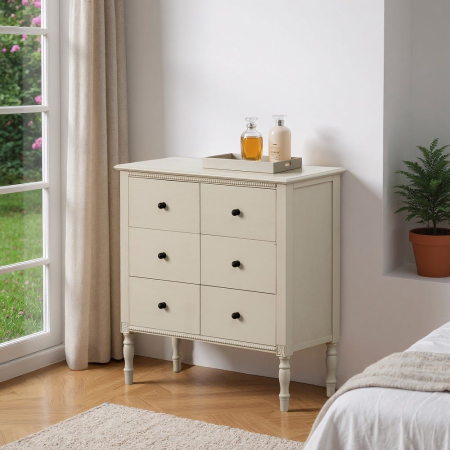 Colectia noua - Comodă gri deschis din MDF și lemn de pin cu 6 sertare 75 x 33 x 75 cm