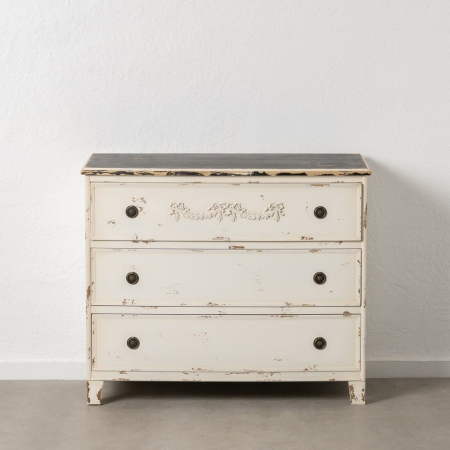 Comode si Bufete - Comodă shabby chic din lemn alb uzat cu 3 sertare