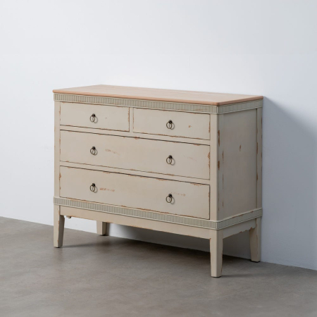 Comodă shabby chic crem cu blat natur și 4 sertare [8]