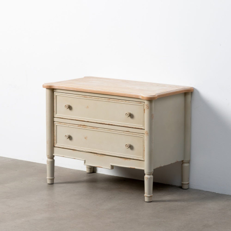 Comodă shabby chic crem mică cu blat natur și 2 sertare [7]
