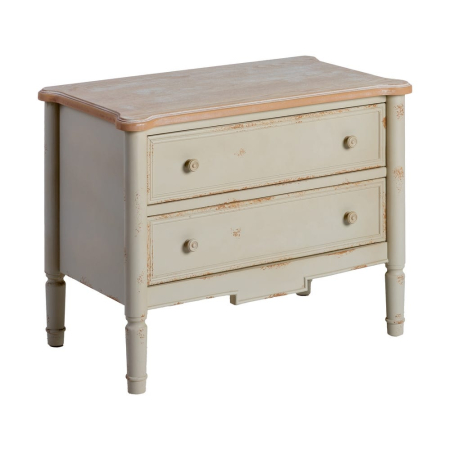 Comodă shabby chic crem mică cu blat natur și 2 sertare [1]