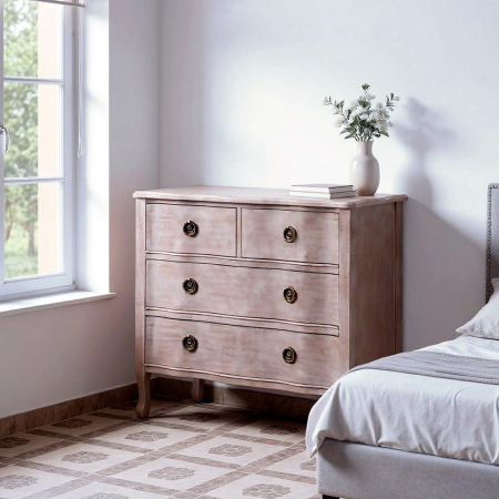 Comode si BufetelColectia noua - Comodă shabby chic maro deschis 4 sertare cu picioare elegante