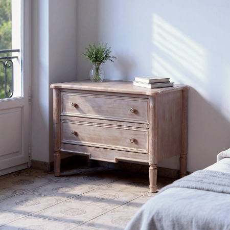 Comode si BufetelColectia noua - Comodă shabby chic maro deschis 2 sertare cu picioare sculptate