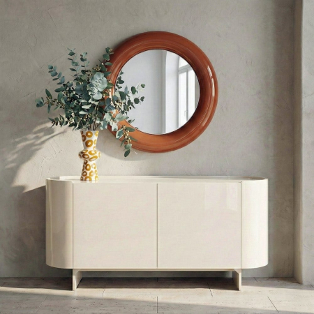 Comode si Bufete - Comoda tip bufet din MDF lacuit crem cu blat din marmura design sculptural