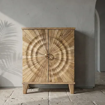 Comode si Bufete - Comoda cabinet din lemn de mango cu front sculptat radial
