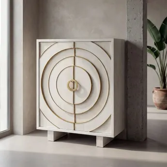 Comode si Bufete - Comoda cabinet din lemn de mango cu fronturi decorative circulare