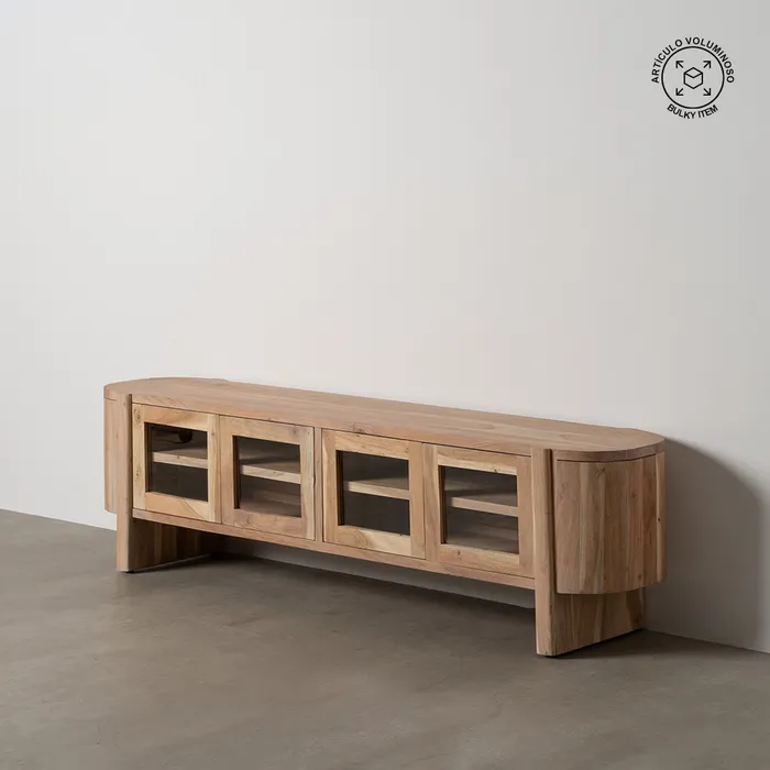 Comode TV - Comoda TV lemn acacia sticla|Mobilier TV modern