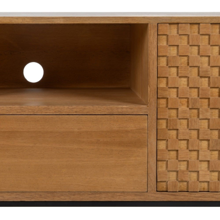 Comodă TV din lemn cu front texturat – nișă centrală și sertar [9]