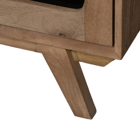 Comoda TV din lemn de mango natural cu fronturi din sticlă – nișă centrală și sertar [10]