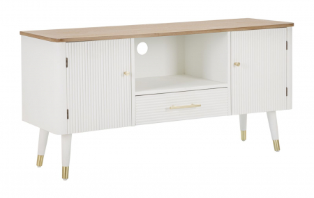Comoda TV eleganta cu depozitare alba si aurie CreativDeco