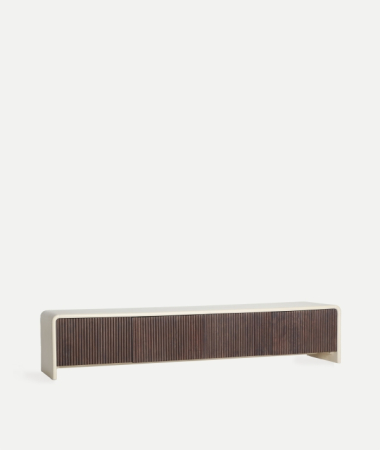 Comode TV - Comodă TV joasă din lemn de mango maro cu 4 uși