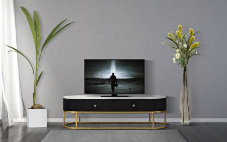 Comodă TV Glam Montpellier, catifea neagra, baza aurie-creativdeco.ro [2]