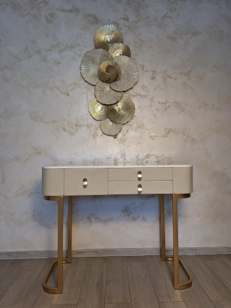 Consola 3 sertare Beauty, piele bej cu baza aurie - CreativDeco.ro [8]