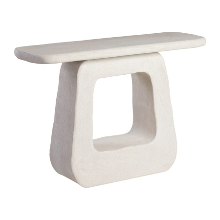 Consolă albă din MDF cu formă sculpturală Wilma – vedere frontală, bază decupată, blat subțire. [1]