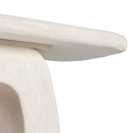 Consolă albă din MDF cu formă sculpturală Wilma – vedere frontală, bază decupată, blat subțire. [3]