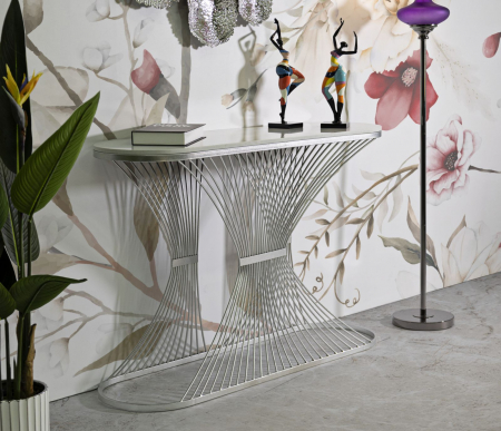 Consola argintie cu blat marmura | Mobilier hol CreativDeco [1]