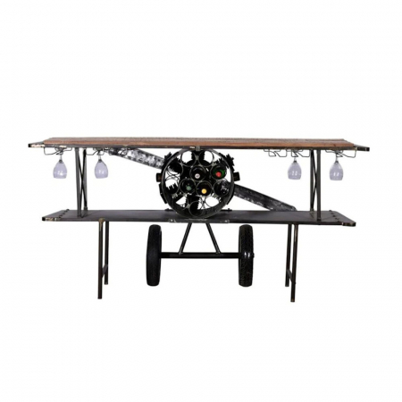 Consola bar Aviation – imagine frontală cu blat mango și structură metalică neagră [2]