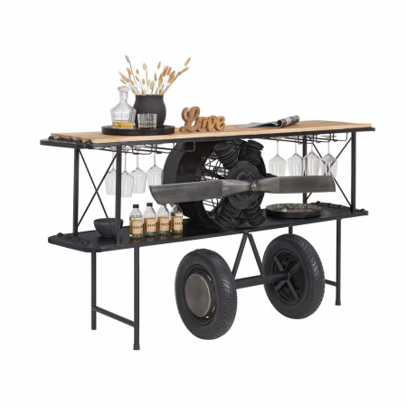 Mobilier bar - Consola bar Aviation – imagine frontală cu blat mango și structură metalică neagră