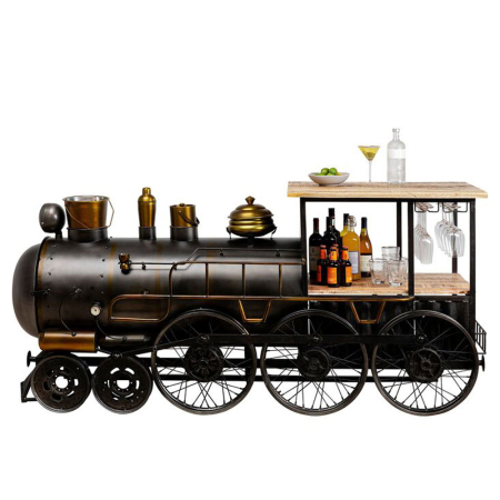 Eclectic - Consolă bar din metal în formă de locomotivă cu suport pentru pahare