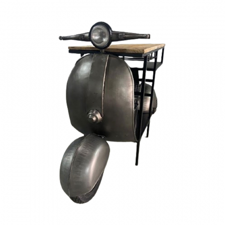 Mobilier bar - Consolă bar Scooter din metal gunmetal cu blat lemn – stil industrial tematic