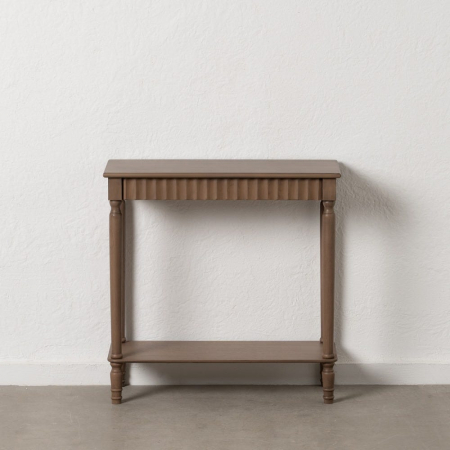 Console - Consolă dreptunghiulară Ixia – lemn maro mat cu raft decorativ – vedere frontală