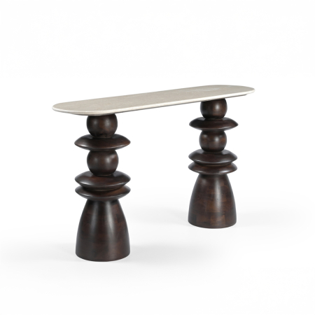 Mobilier - Consolă cu blat bej cu model de marmură pe doi piloni sculptați