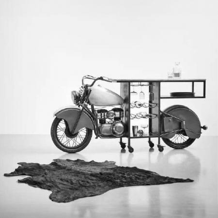 Consolă cu rafturi Motorcycle – motocicletă vintage, lemn mango, stil industrial [1]