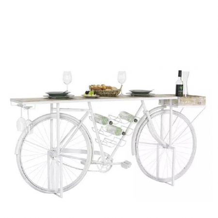 Mobilier bar - Consolă bar Cycling albă din metal și lemn mango – stil vintage decorativ
