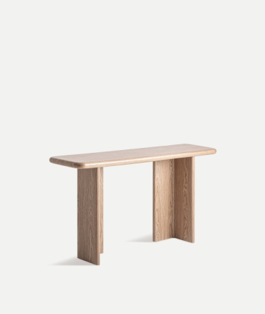 Console - Consolă din lemn maro deschis cu blat drept si picioare pline Lira